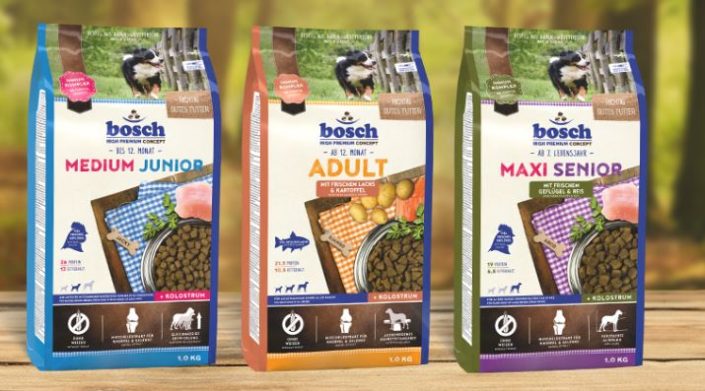 Trois types d'aliments pour chiens Bosch