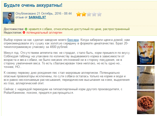 avis sur les aliments pour chiens Royal Canin