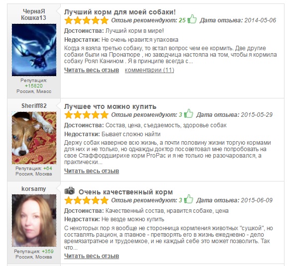 Avis sur Pro Pak (nourriture pour chiens)