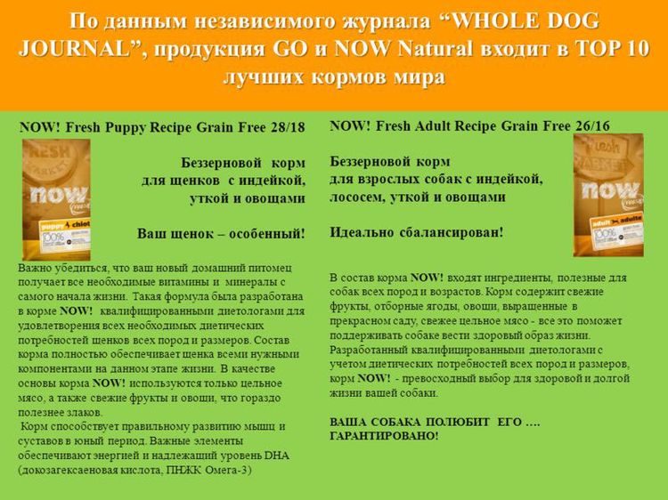 Description de la nourriture pour chiens Now