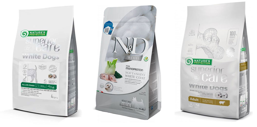 Nourriture pour chiens blancs