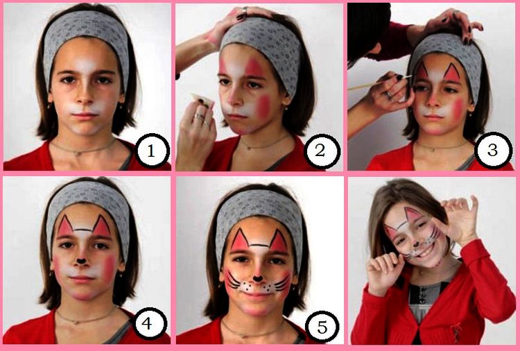 Instructions étape par étape pour dessiner un chat sur le visage d'un enfant