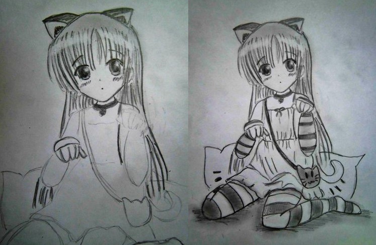 Fille Chat : Étapes du dessin