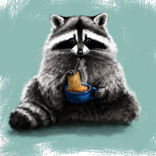 kak-narisovat-enota-6-7 Photo d'un raton laveur avec un biscuit