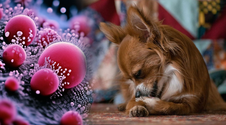 Champignons sur les pattes d'un chien